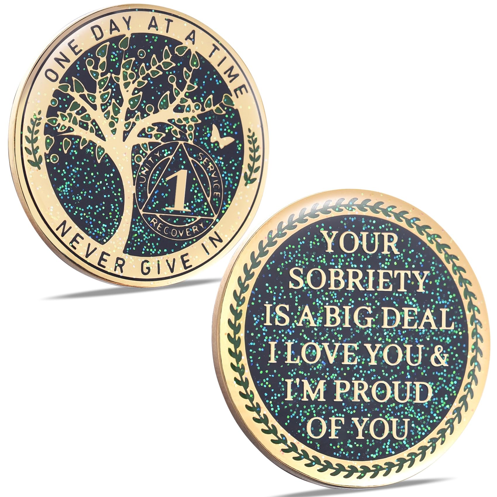 Amazon.com: LParkin 1 Year Sobriety Coin, Tree of Life Recovery